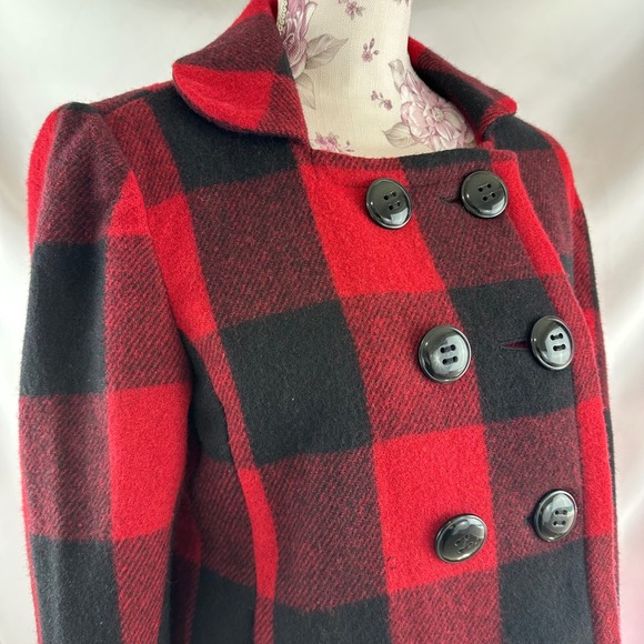 Relativity Red Black Buffalo‎ Plaid Wool Blend Peacoat Jacket PM Petite Medium - Picture 10 of 17